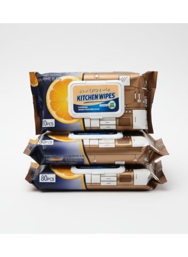 مناديل مبللة لتنظيف المطبخ (80 منديل) - مناديل منزلية مضادة للبكتيريا مع غطاء - Image 1